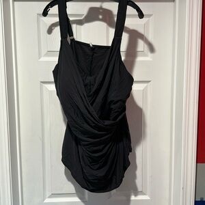 Lands End plus long sarong front one piece bathing suit